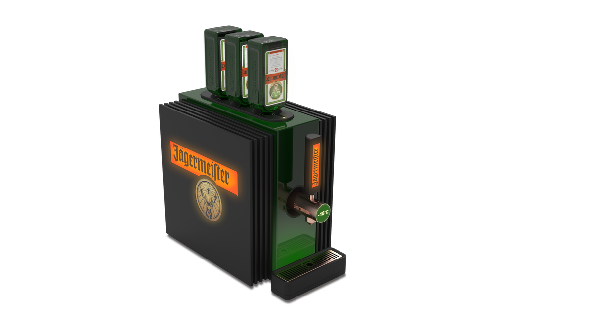 picture of the 4th gen 3 bottle Jägermeister tap machine without a background