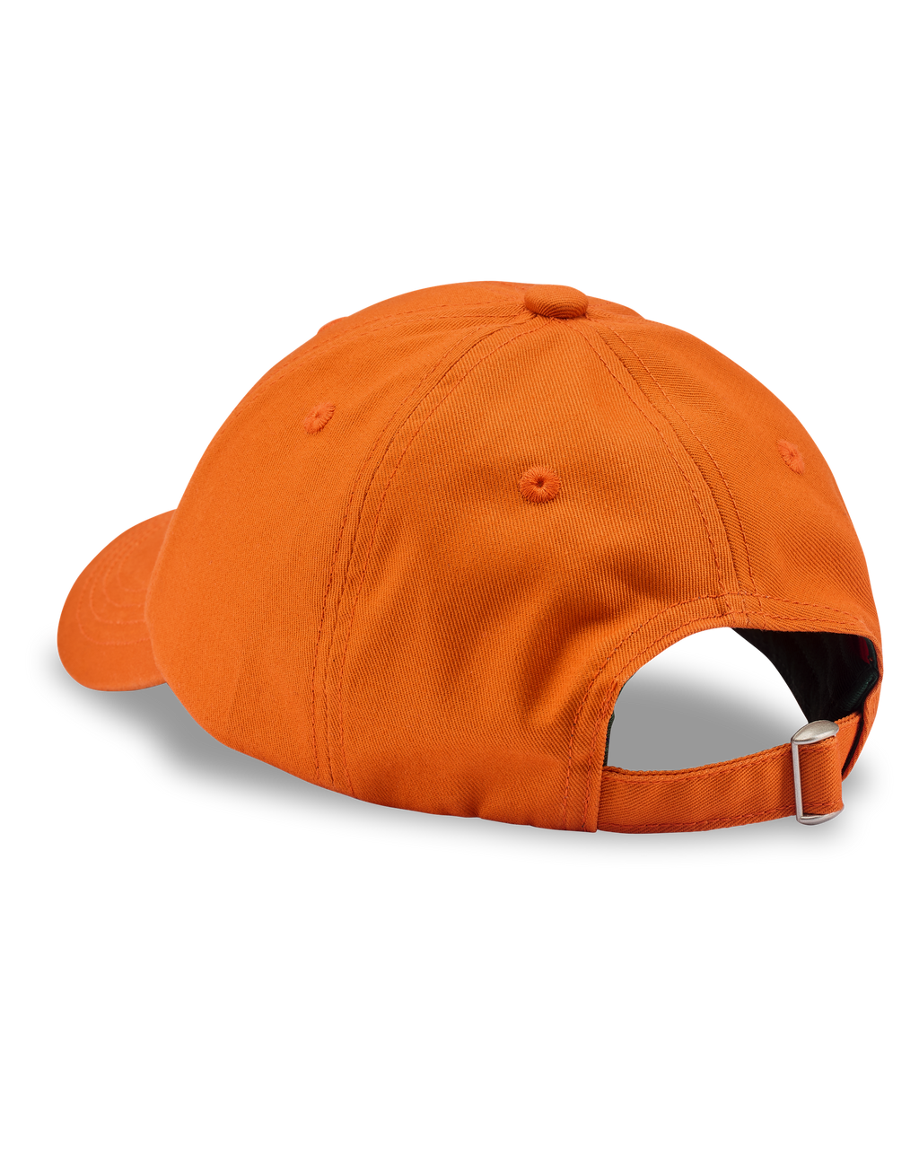 Gorra de papá naranja de Jägermeister vista de lado sin que se vea ningún logotipo.
