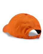 Gorra de papá naranja de Jägermeister vista de lado sin que se vea ningún logotipo.