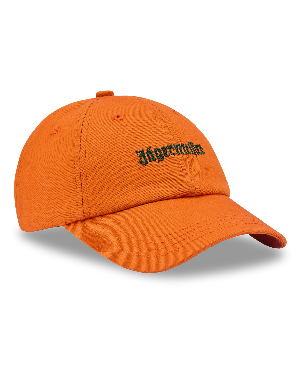Orange cap with green 'Jägermeister' branding on the front.