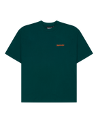 Green Jägermeister t-shirt with a small green Jägermeister wordmark on the chest.