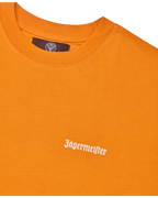 Orange Jägermeister t-shirt with white Jägermeister wordmark logo on the chest.