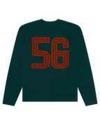 Green Jägermeister longsleeve with orange number 56 on the back.