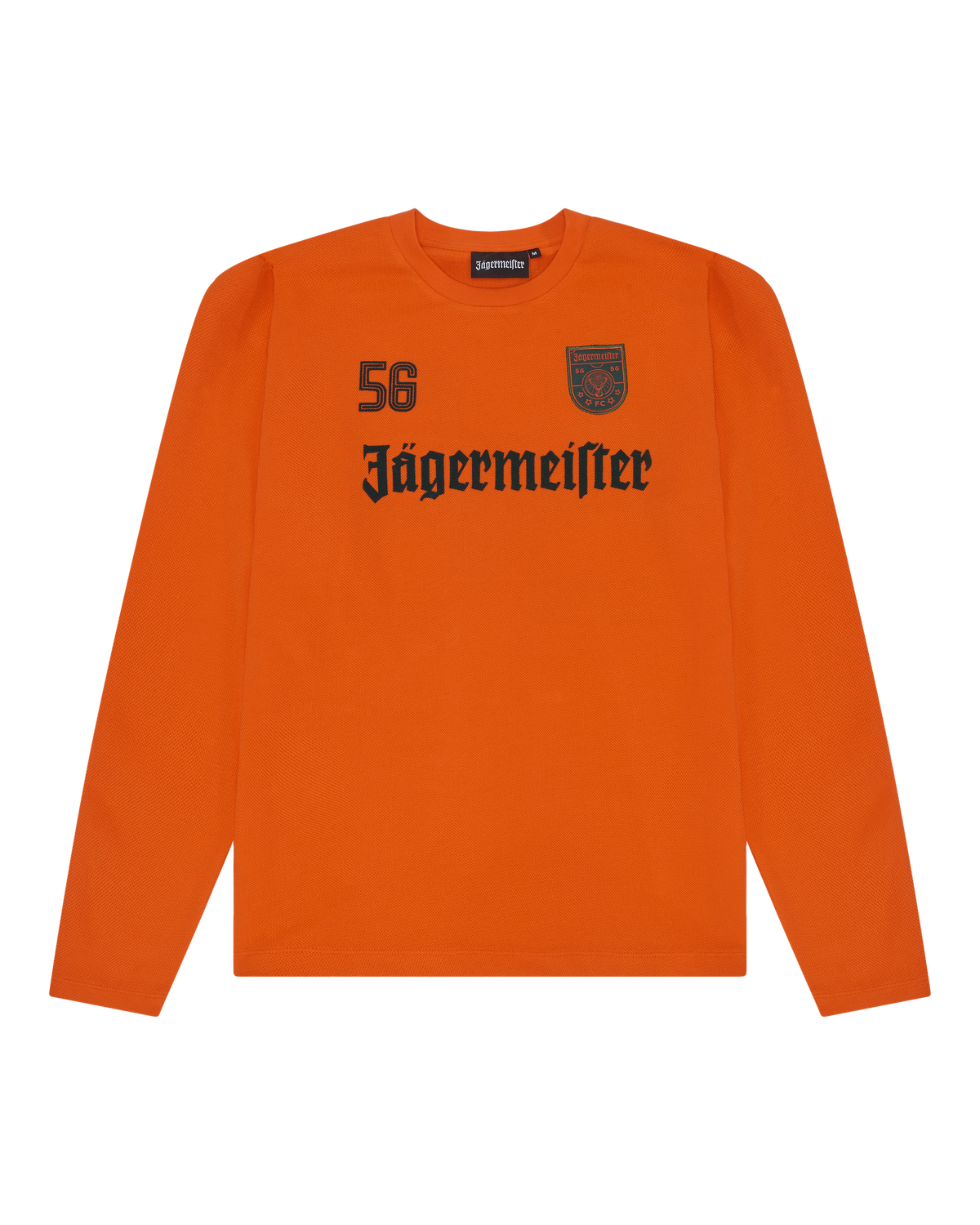 Orange Jägermeister longsleeve with Jägermeister branding.