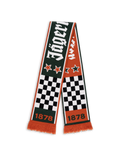 Jägermeister Racing scarf with checkered pattern and stars, showing the Jägermeister wordmark and the founding year 1878 of the company.