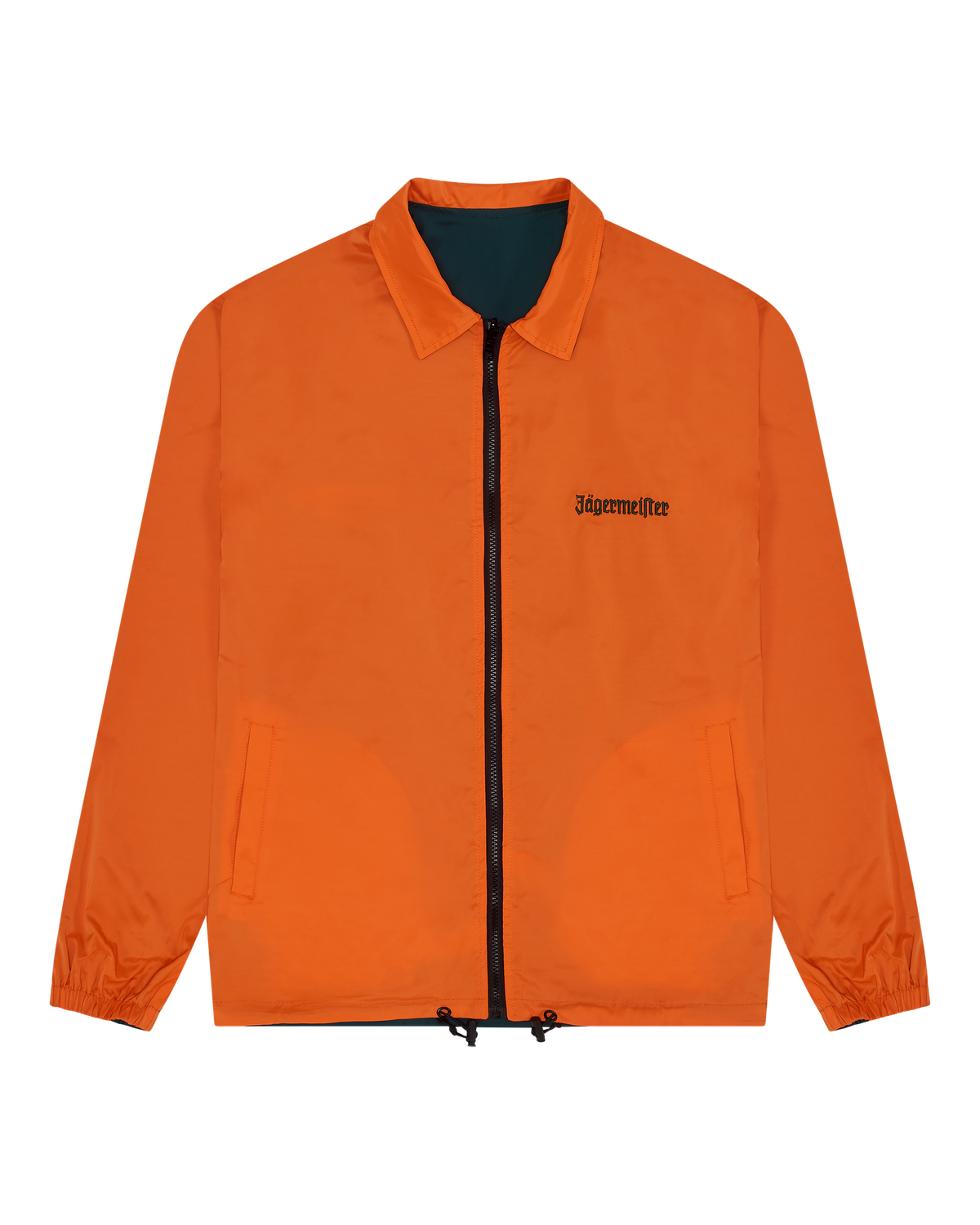 Jägermeister reversible jacket from the front. The orange side is visible.