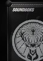 Black Soundboks speaker with Jägermeister brand logo