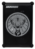 Black Soundboks speaker with Jägermeister brand logo