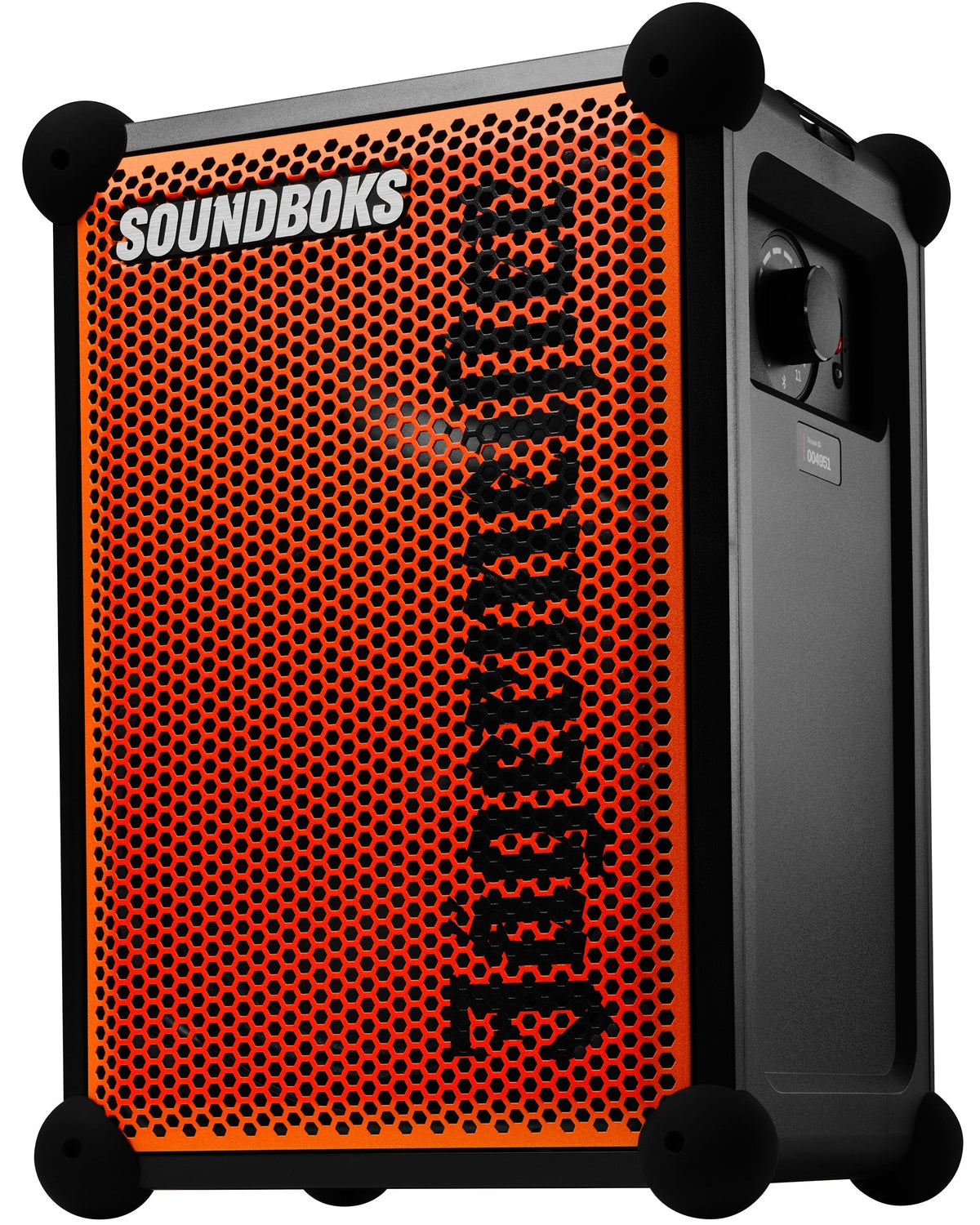 Orange and black portable Soundboks speaker with 'Jägermeister' branding