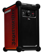 Orange and black portable Soundboks speaker with 'Jägermeister' branding