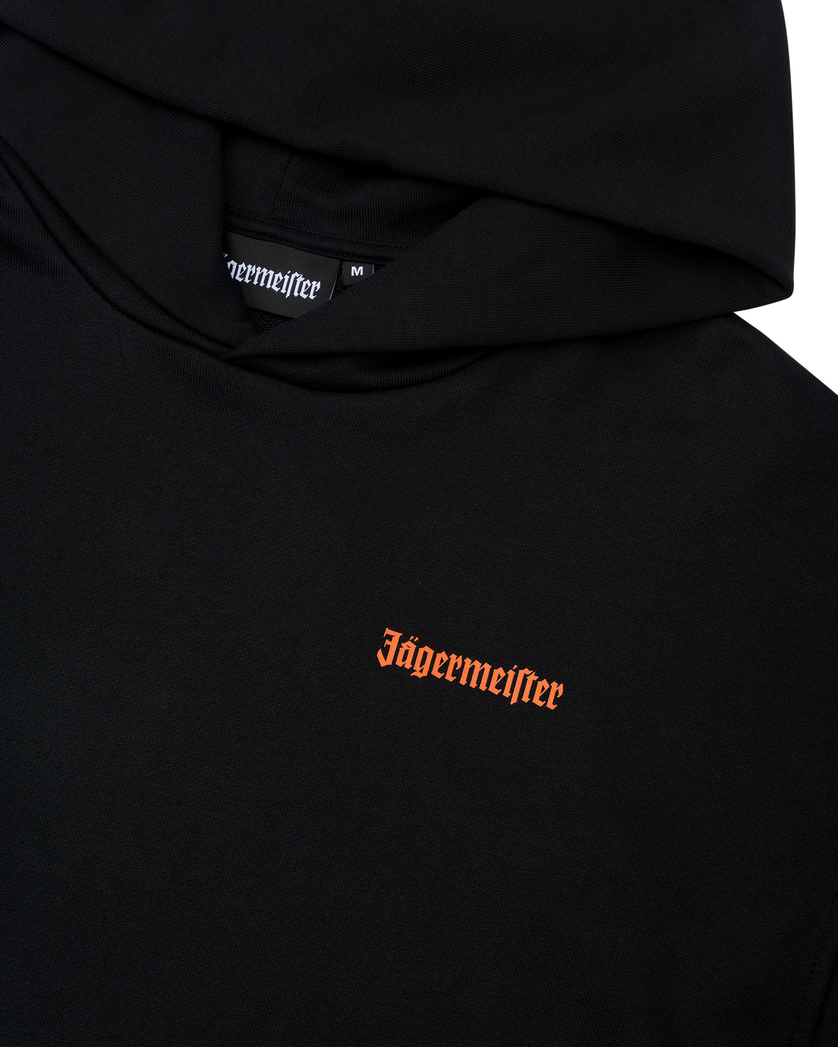 Black hoodie with Jägermeister logo on the chest